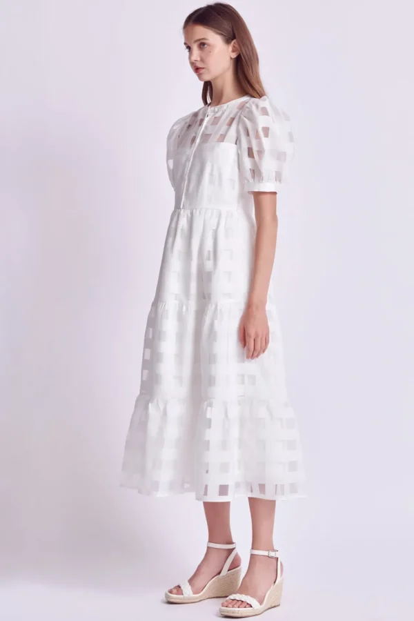 ENGLISH FACTORY White Dresses | Tops*- Check Puff Sleeve Midi Dress WHITE