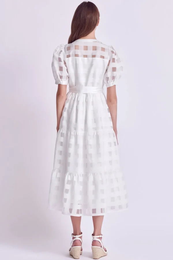 ENGLISH FACTORY White Dresses | Tops*- Check Puff Sleeve Midi Dress WHITE