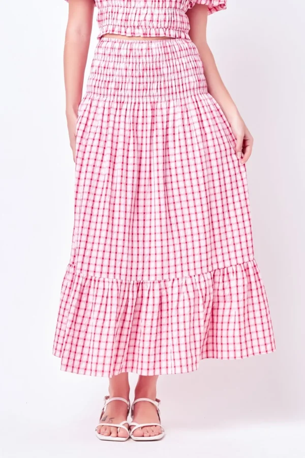 ENGLISH FACTORY Skirts | Tops*- Check Smocked Maxi Skirt PINK