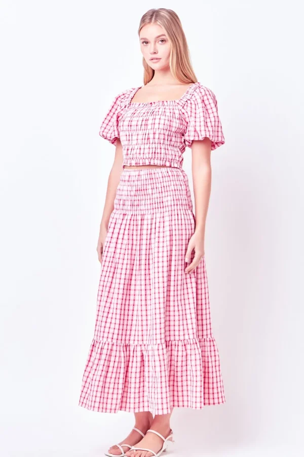 ENGLISH FACTORY Skirts | Tops*- Check Smocked Maxi Skirt PINK