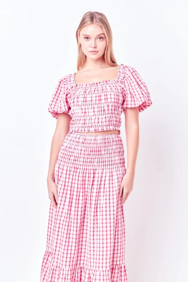 ENGLISH FACTORY Skirts | Tops*- Check Smocked Maxi Skirt PINK