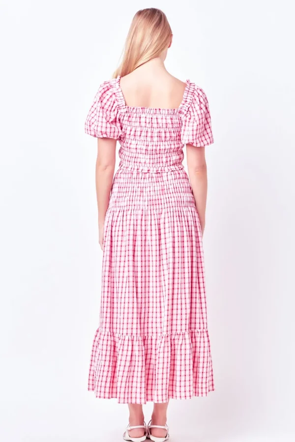 ENGLISH FACTORY Skirts | Tops*- Check Smocked Maxi Skirt PINK