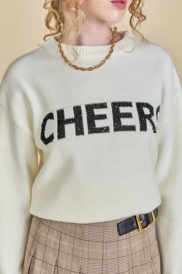 ENGLISH FACTORY Sweaters & Knits | Tops*- Cheers Lettering Sweater WHITE