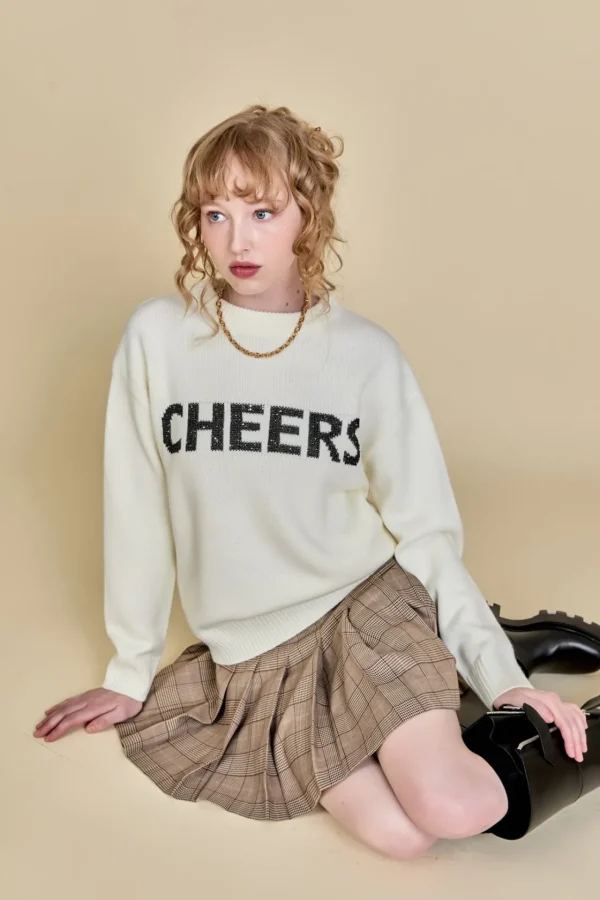 ENGLISH FACTORY Sweaters & Knits | Tops*- Cheers Lettering Sweater WHITE