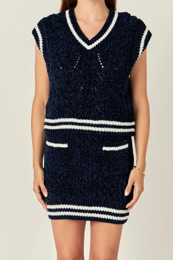 ENGLISH FACTORY Tops*- Chenille Contrast Vest