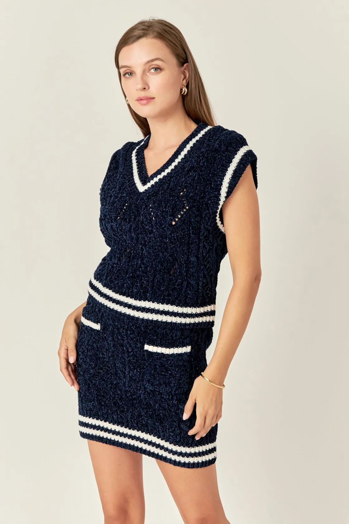 english_factory__chenille_8.webp ENGLISH FACTORY Tops*- Chenille Contrast Vest