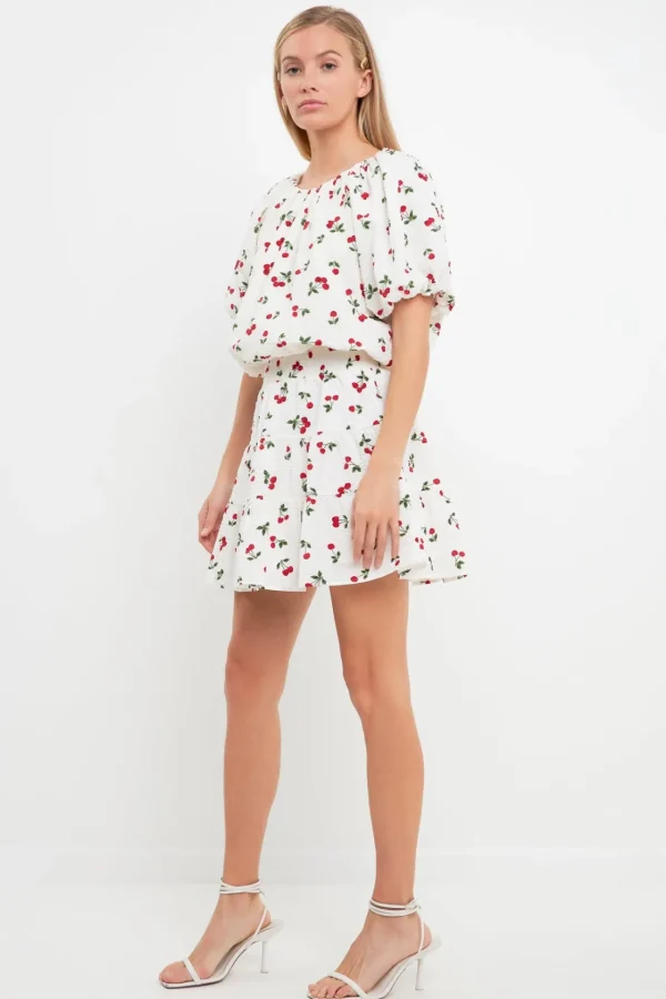 ENGLISH FACTORY Matching Sets | Tops*- Cherry Print Voluminous Top WHITE