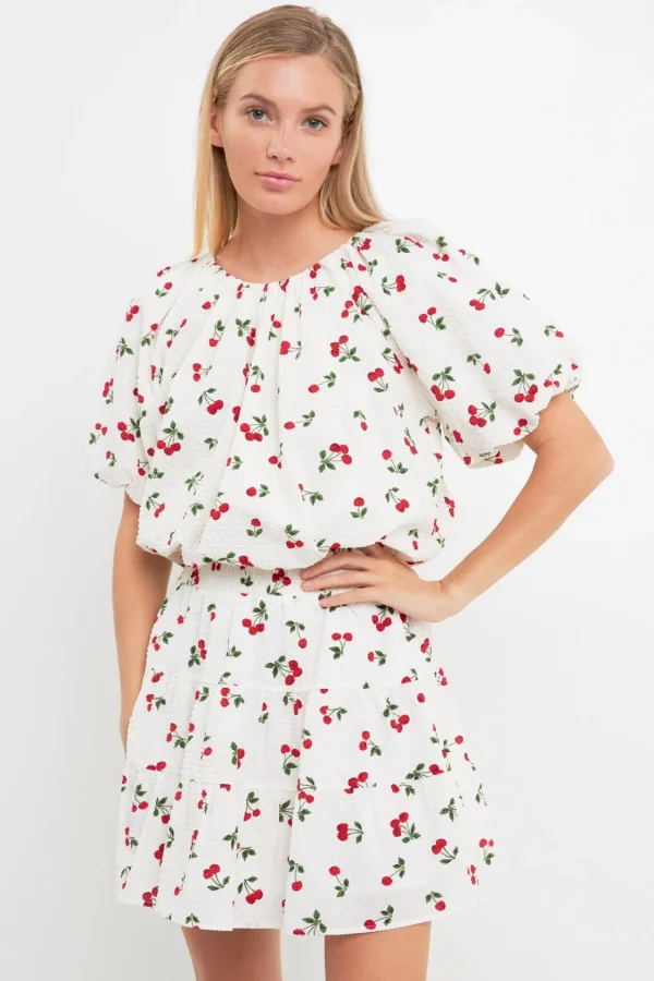 ENGLISH FACTORY Matching Sets | Tops*- Cherry Print Voluminous Top WHITE