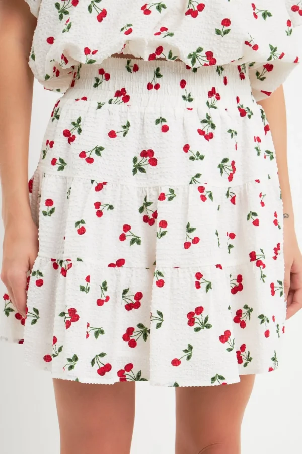 ENGLISH FACTORY Matching Sets | Skirts*- Cherry Print Mini Skirt WHITE