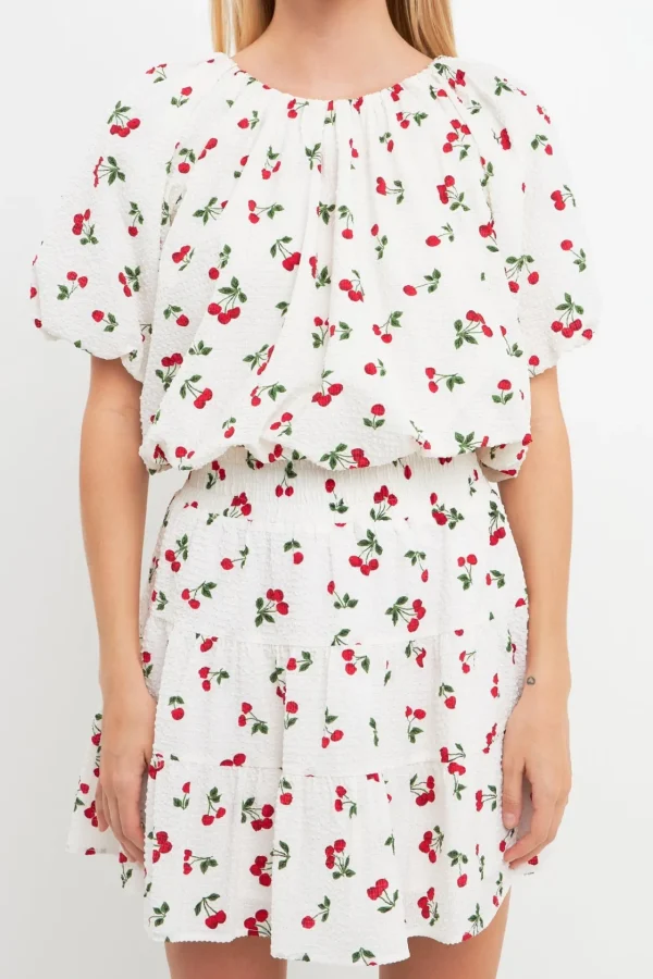 ENGLISH FACTORY Matching Sets | Tops*- Cherry Print Voluminous Top WHITE