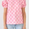 ENGLISH FACTORY Tops*- Chess Print Knit Top PINK