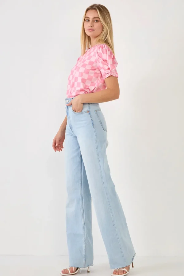 ENGLISH FACTORY Tops*- Chess Print Knit Top PINK
