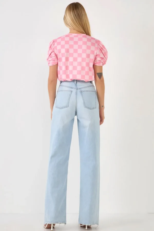 ENGLISH FACTORY Tops*- Chess Print Knit Top PINK