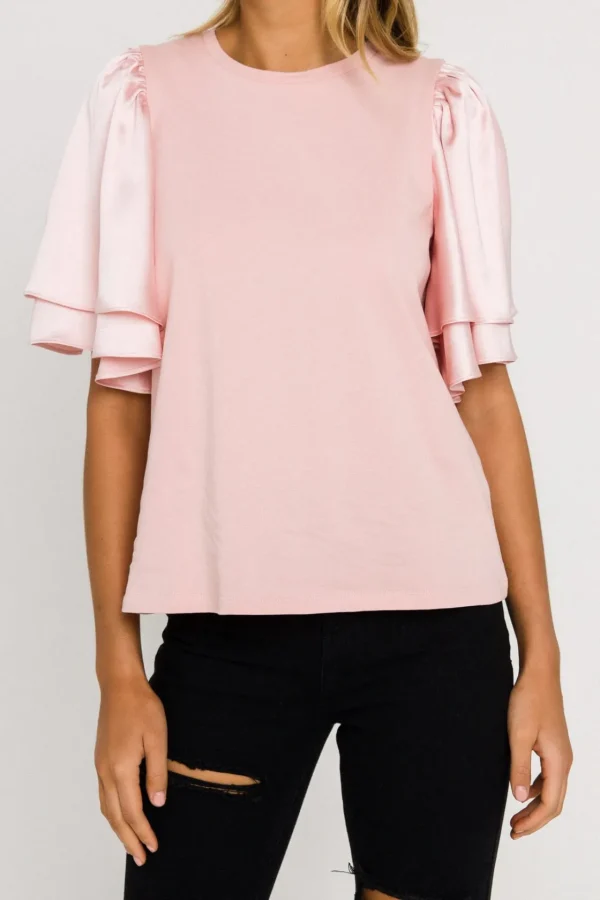ENGLISH FACTORY Tops*- Chiffon Ruffle Sleeve T-shirt