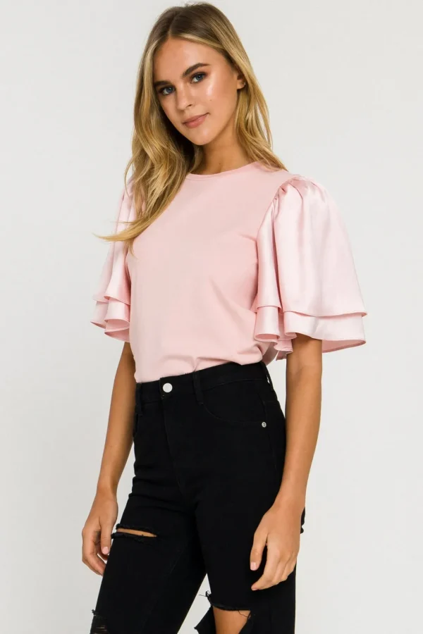 ENGLISH FACTORY Tops*- Chiffon Ruffle Sleeve T-shirt