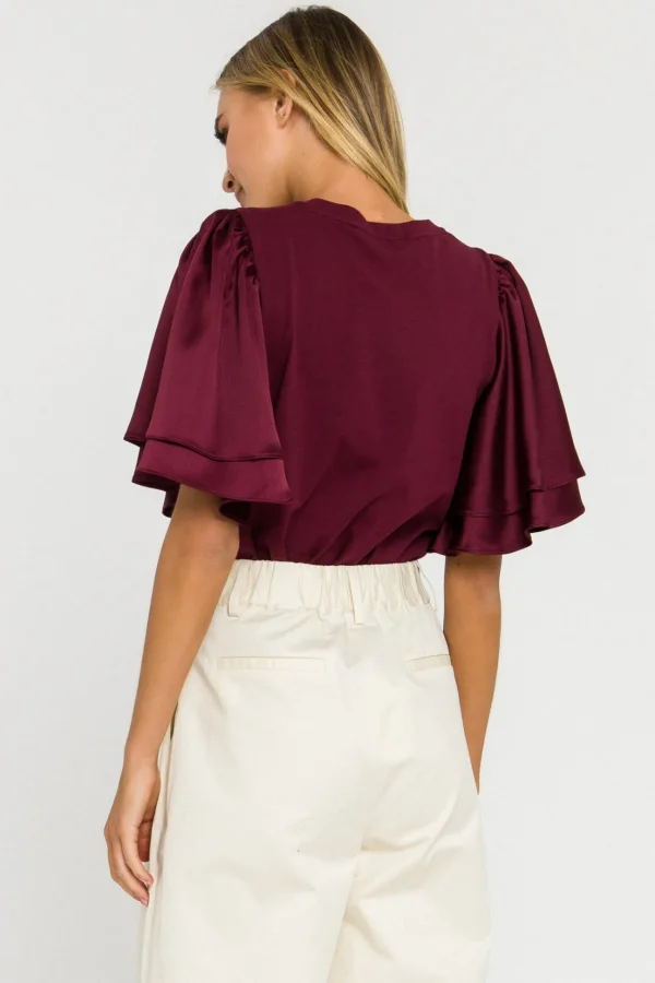 ENGLISH FACTORY Tops*- Chiffon Ruffle Sleeve T-shirt