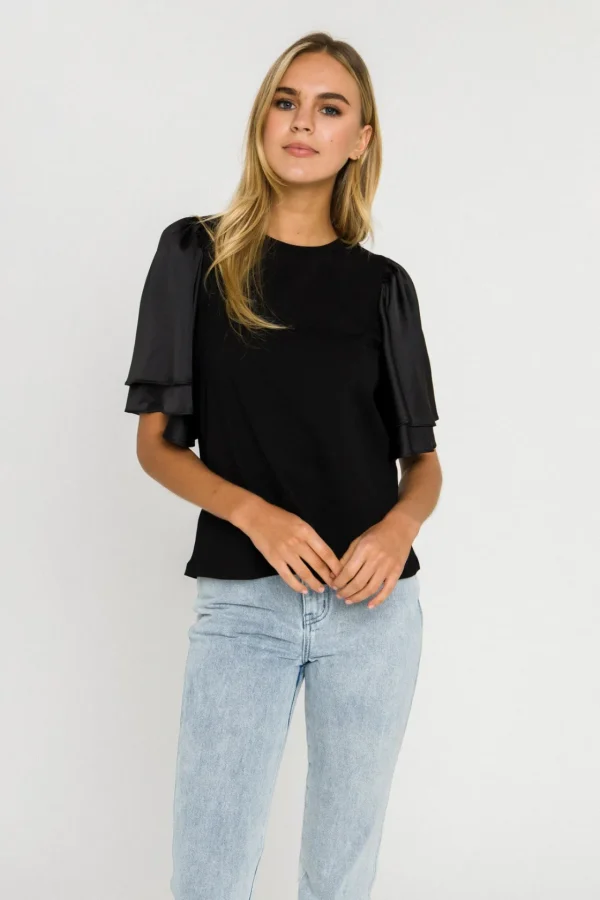 ENGLISH FACTORY Tops*- Chiffon Ruffle Sleeve T-shirt