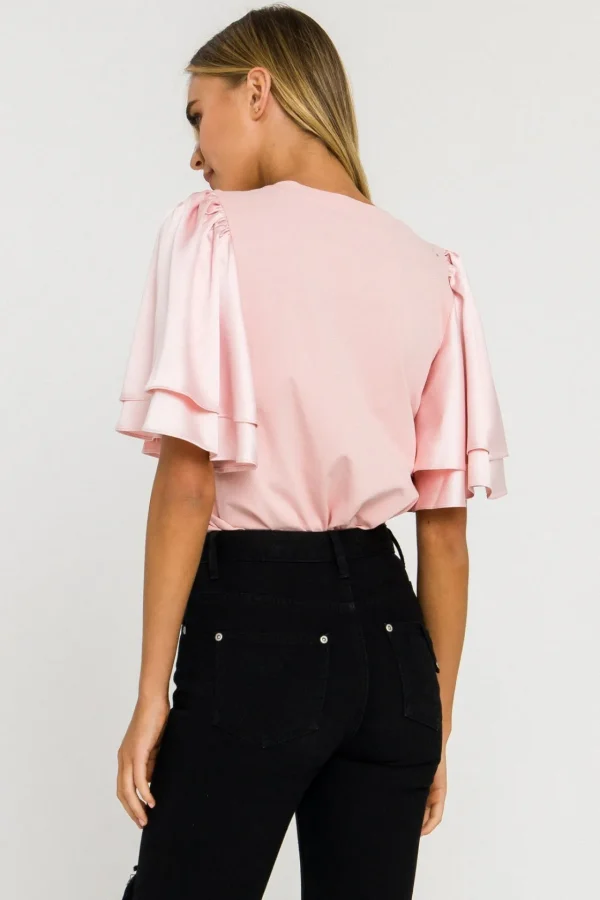 ENGLISH FACTORY Tops*- Chiffon Ruffle Sleeve T-shirt