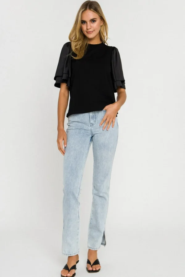 ENGLISH FACTORY Tops*- Chiffon Ruffle Sleeve T-shirt