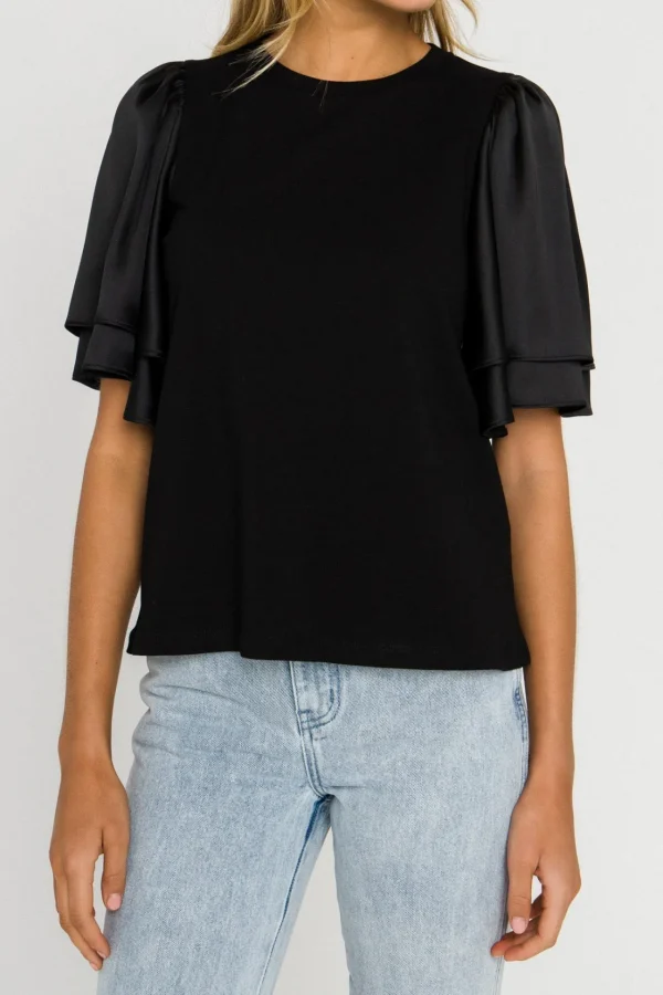 ENGLISH FACTORY Tops*- Chiffon Ruffle Sleeve T-shirt
