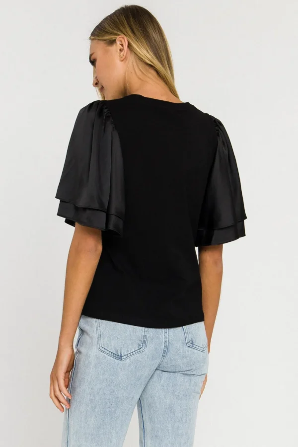 ENGLISH FACTORY Tops*- Chiffon Ruffle Sleeve T-shirt