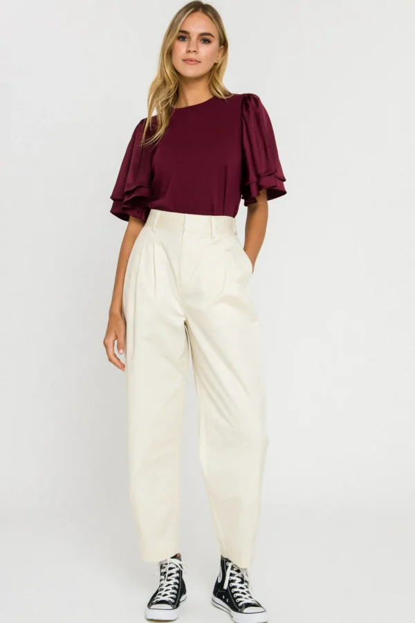 ENGLISH FACTORY Tops*- Chiffon Ruffle Sleeve T-shirt