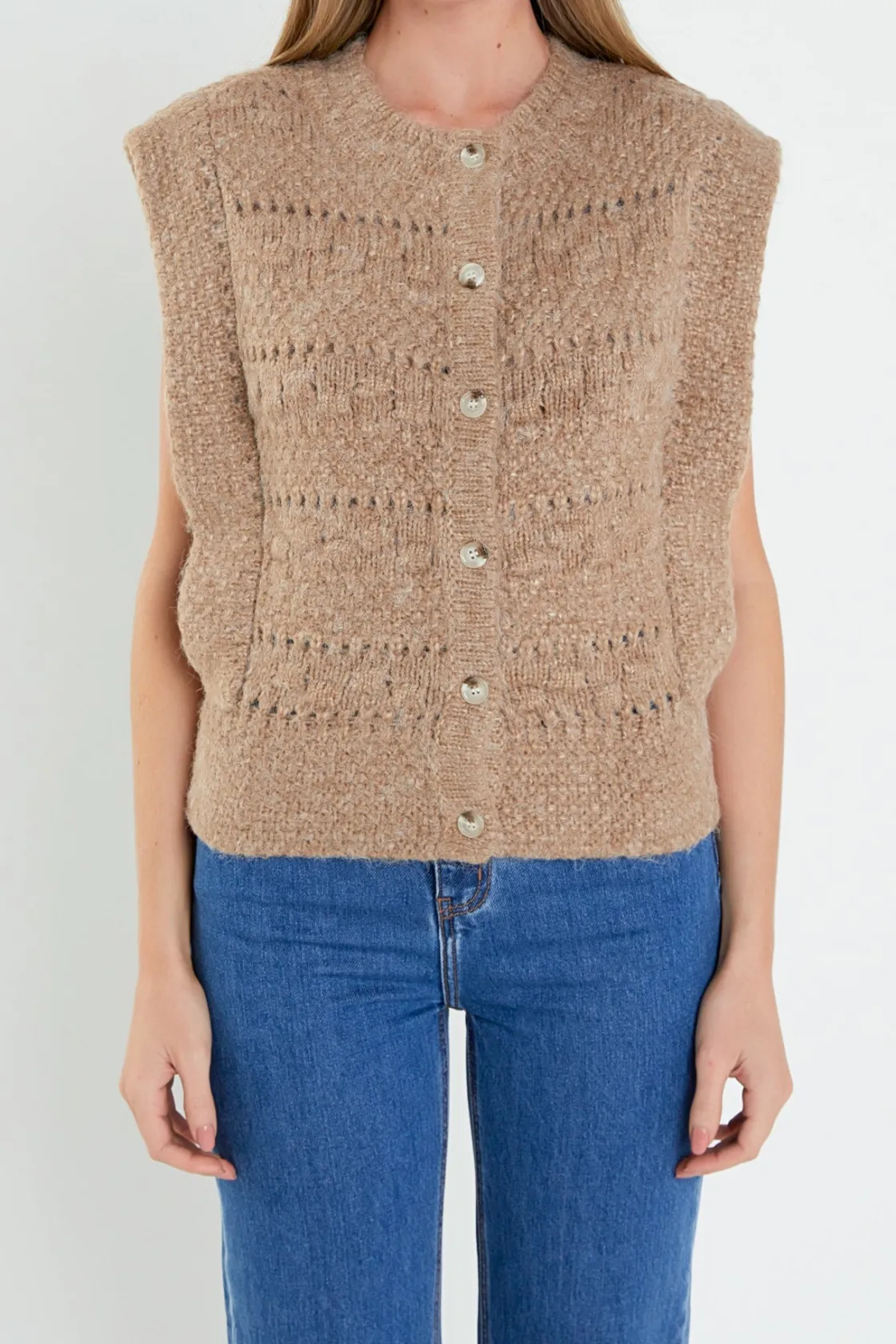 english_factory__chunky_t_0.webp ENGLISH FACTORY Jackets & Coats | Tops*- Chunky Textured Knit Vest BROWN