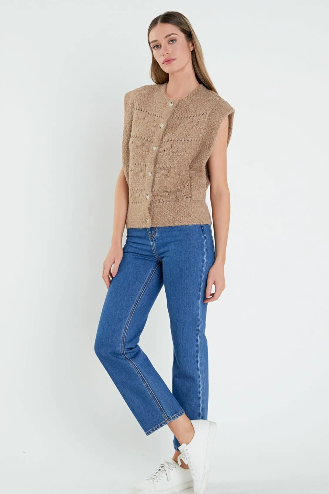 english_factory__chunky_t_1.webp ENGLISH FACTORY Jackets & Coats | Tops*- Chunky Textured Knit Vest BROWN