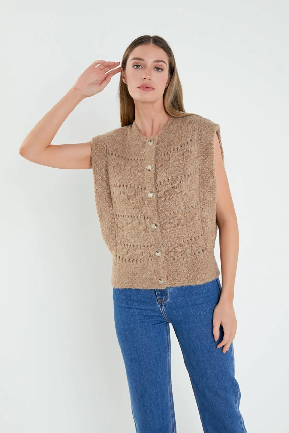 english_factory__chunky_t_3.webp ENGLISH FACTORY Jackets & Coats | Tops*- Chunky Textured Knit Vest BROWN