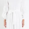 ENGLISH FACTORY White Dresses | Tops*- Cinched Puff Sleeve Belted Dress WHITE