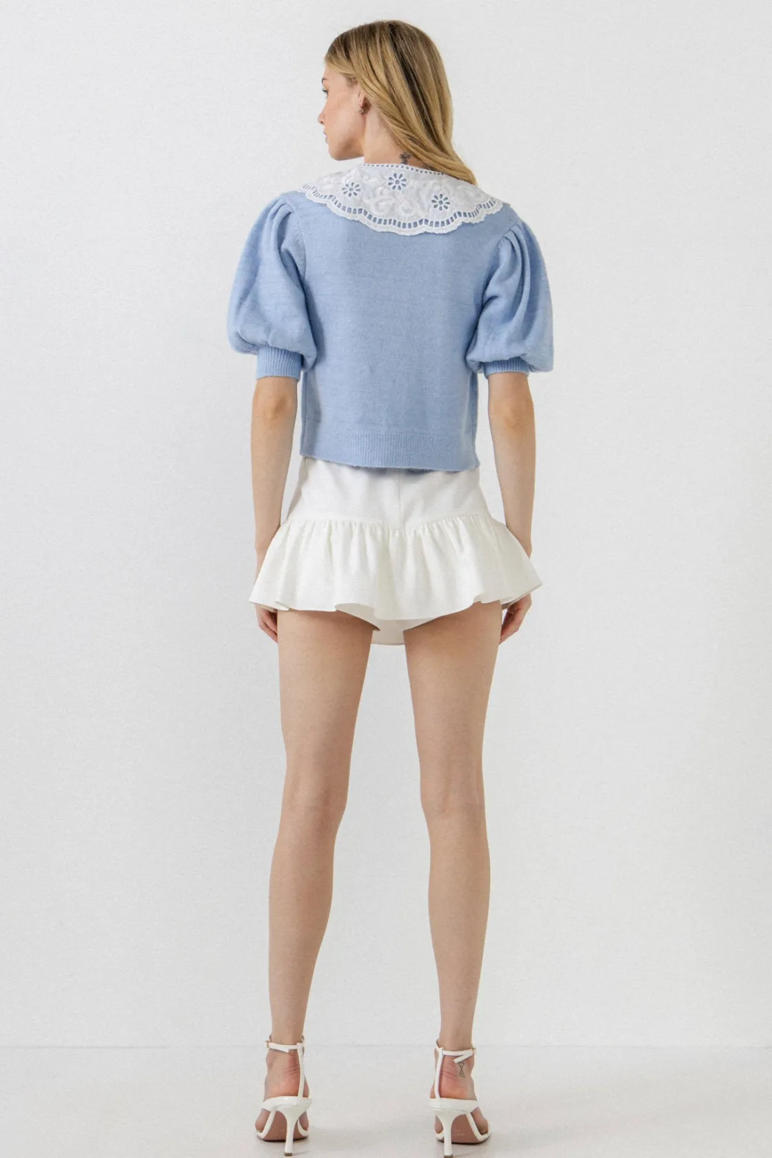 english_factory__collar_d_7-1.webp ENGLISH FACTORY Sweaters & Knits*- Collar Detail Short Puff Sleeve Cardigan