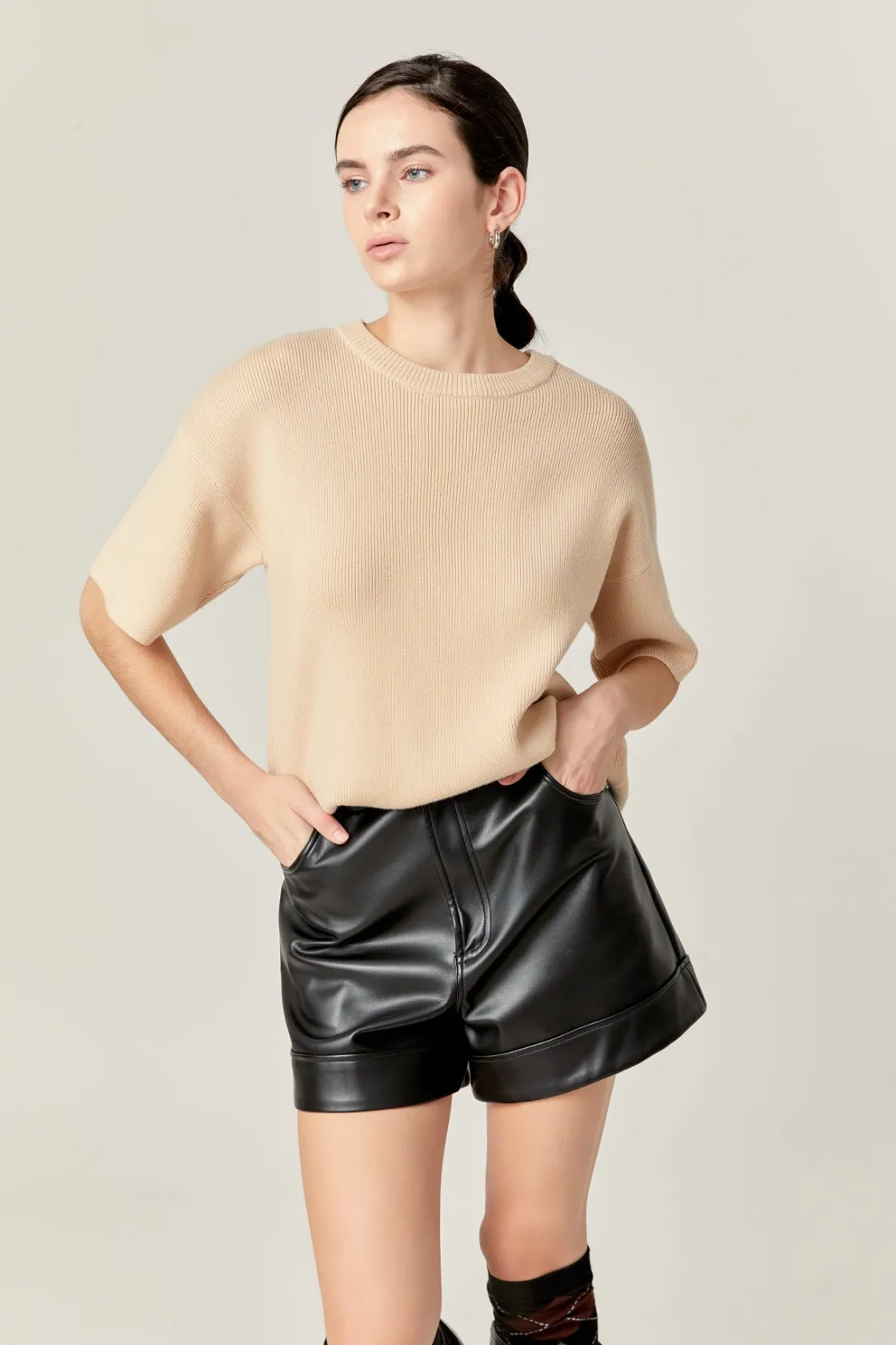english_factory__collar_k_8.webp ENGLISH FACTORY Sweaters & Knits | Matching Sets*- Collar Knit Half Sleeves Top