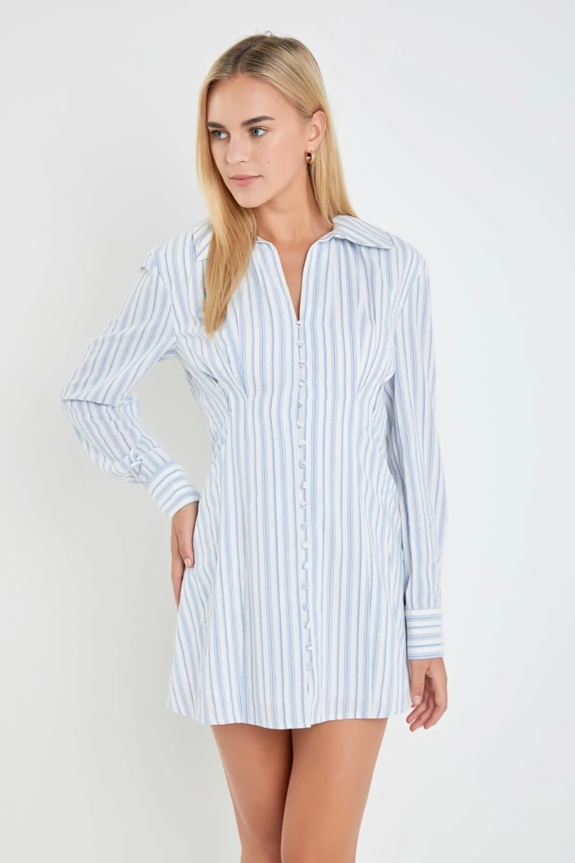 english_factory__collar_s_3.webp ENGLISH FACTORY Tops*- Collar Shirt Mini Dress WHITE/BLUE