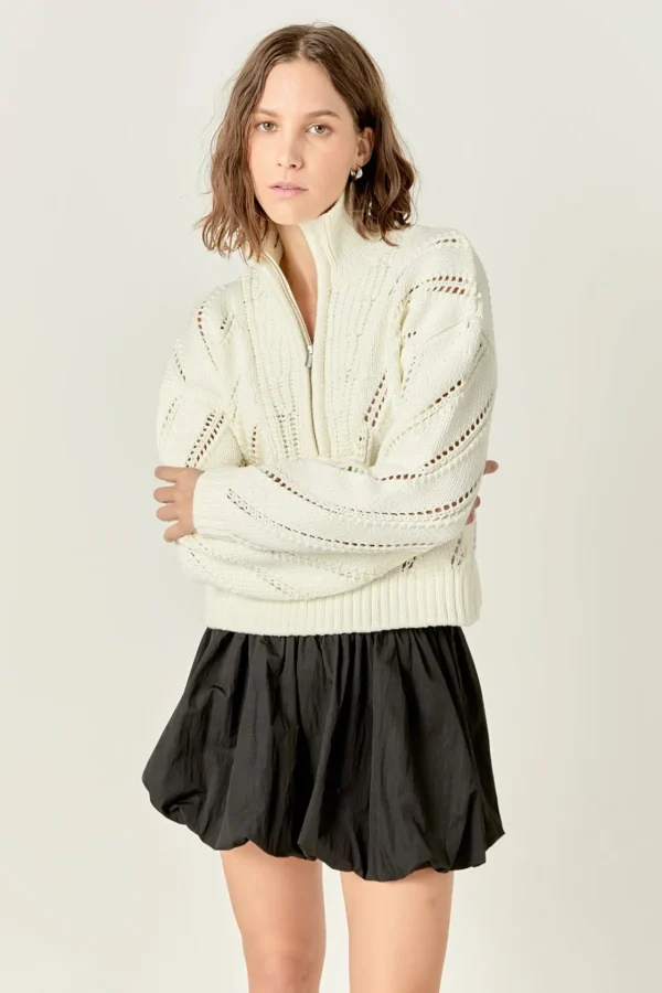ENGLISH FACTORY Sweaters & Knits | Tops*- Collar Zip Up Knit WHITE