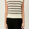 ENGLISH FACTORY Sweaters & Knits | Tops*- Collared Striped Sweater CREAM/BLACK