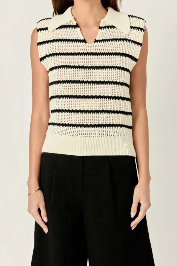 ENGLISH FACTORY Sweaters & Knits | Tops*- Collared Striped Sweater CREAM/BLACK