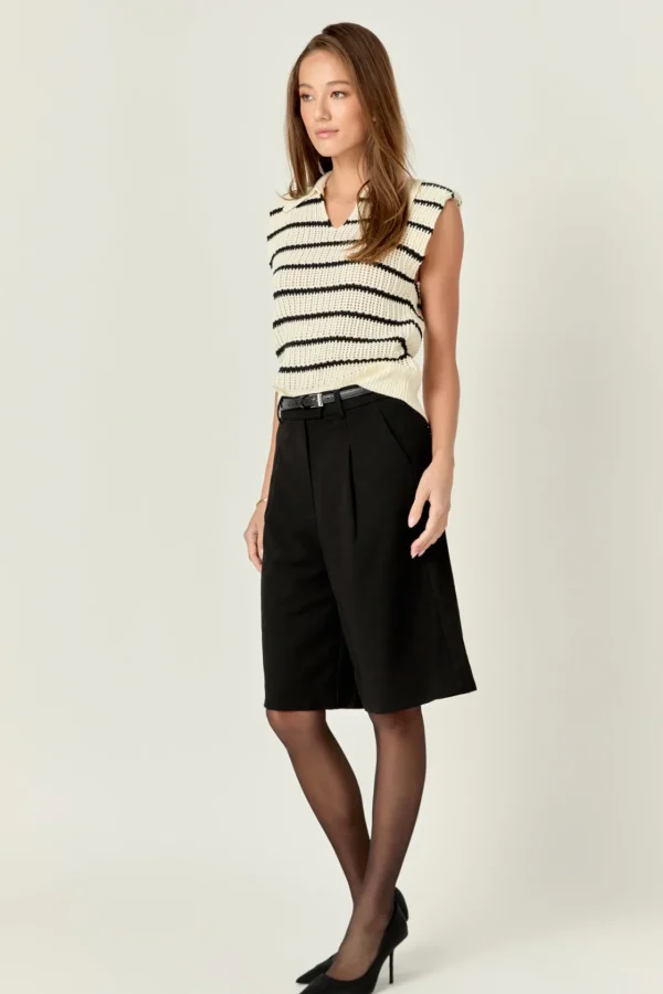 ENGLISH FACTORY Sweaters & Knits | Tops*- Collared Striped Sweater CREAM/BLACK