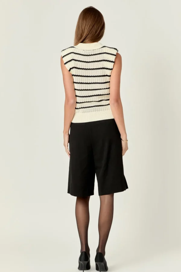 ENGLISH FACTORY Sweaters & Knits | Tops*- Collared Striped Sweater CREAM/BLACK