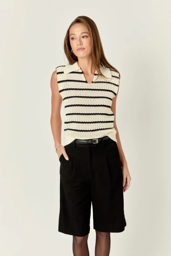 ENGLISH FACTORY Sweaters & Knits | Tops*- Collared Striped Sweater CREAM/BLACK