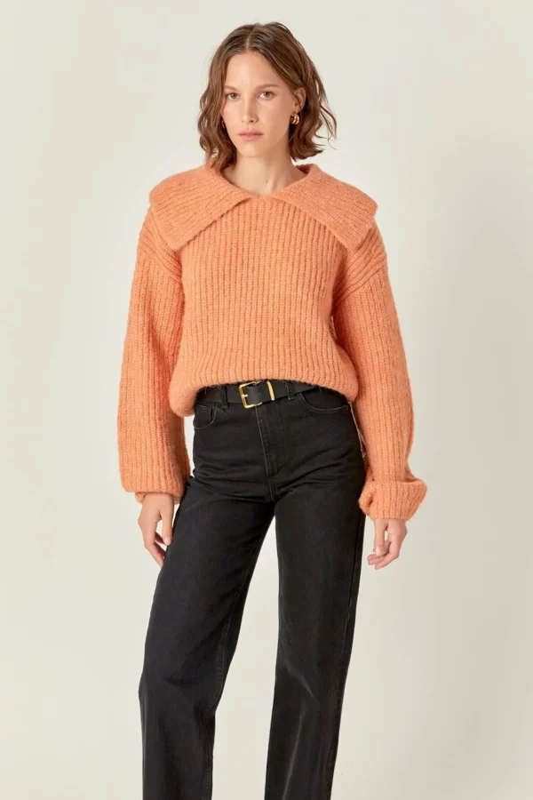 ENGLISH FACTORY Sweaters & Knits | Tops*- Collared Rib Chunky Sweater