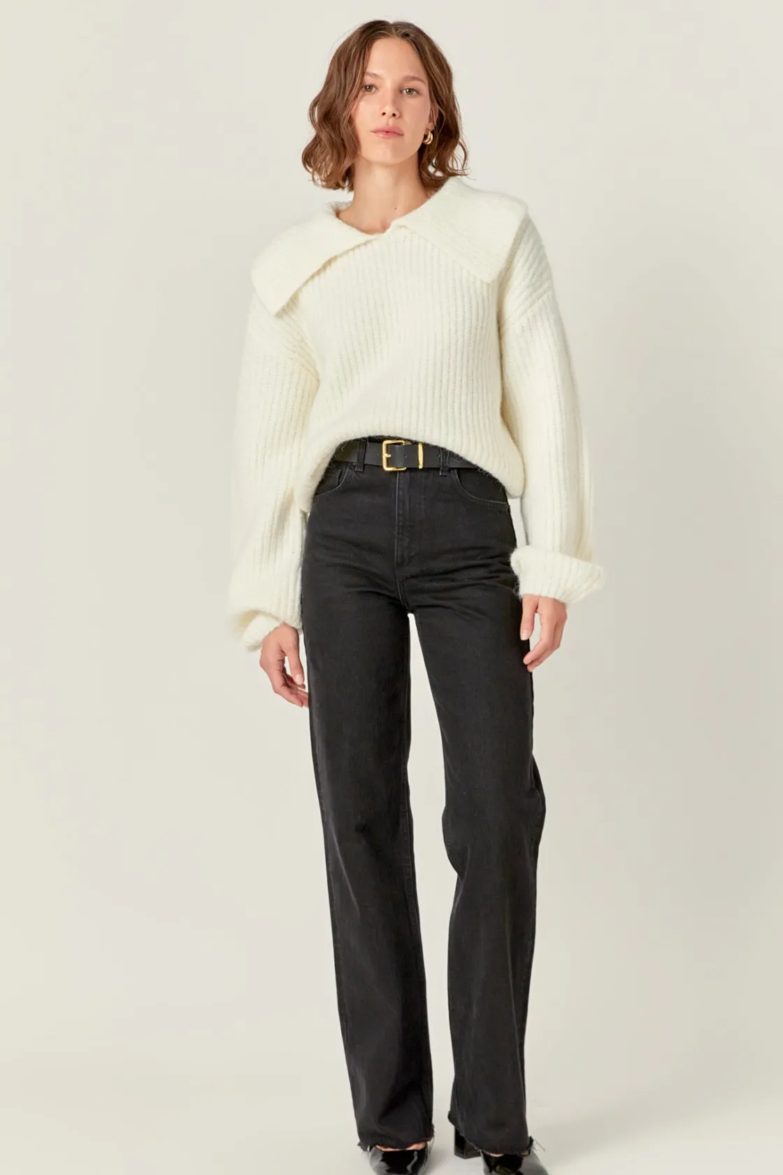 english_factory__collared_4-1.webp ENGLISH FACTORY Sweaters & Knits | Tops*- Collared Rib Chunky Sweater