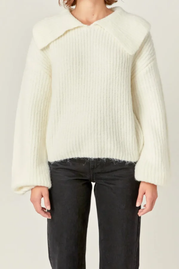 ENGLISH FACTORY Sweaters & Knits | Tops*- Collared Rib Chunky Sweater