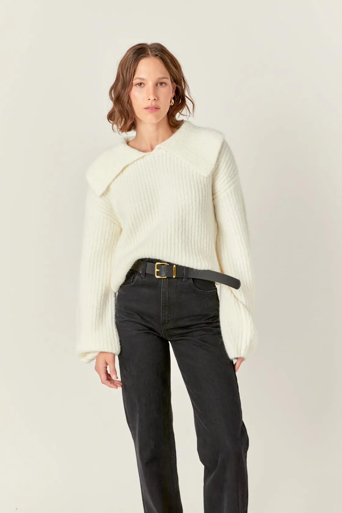 english_factory__collared_8-1.webp ENGLISH FACTORY Sweaters & Knits | Tops*- Collared Rib Chunky Sweater