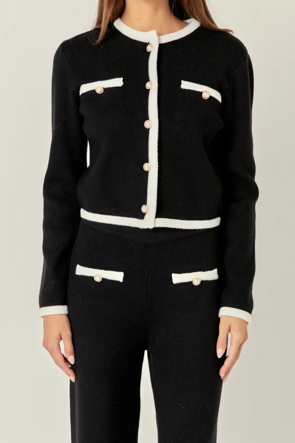 ENGLISH FACTORY Matching Sets | Jackets & Coats*- Color Block Cardigan BLACK/WHITE