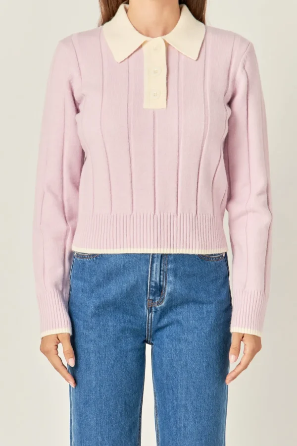 ENGLISH FACTORY Sweaters & Knits | Tops*- Color Block Polo Knit PINK/OFFWHITE