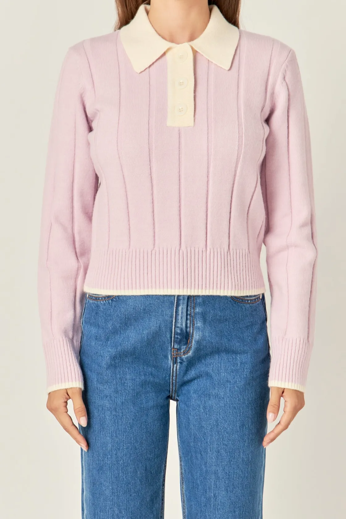 english_factory__color_bl_0-18.webp ENGLISH FACTORY Sweaters & Knits | Tops*- Color Block Polo Knit PINK/OFFWHITE