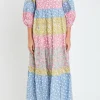 ENGLISH FACTORY Floral Dresses*- Color Block Tiered Maxi Dress MULTI