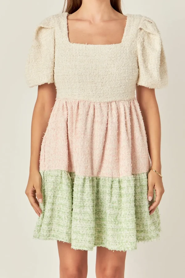 ENGLISH FACTORY Tweed Dresses | Tops*- Color Block Tweed Mini Dress MULTI
