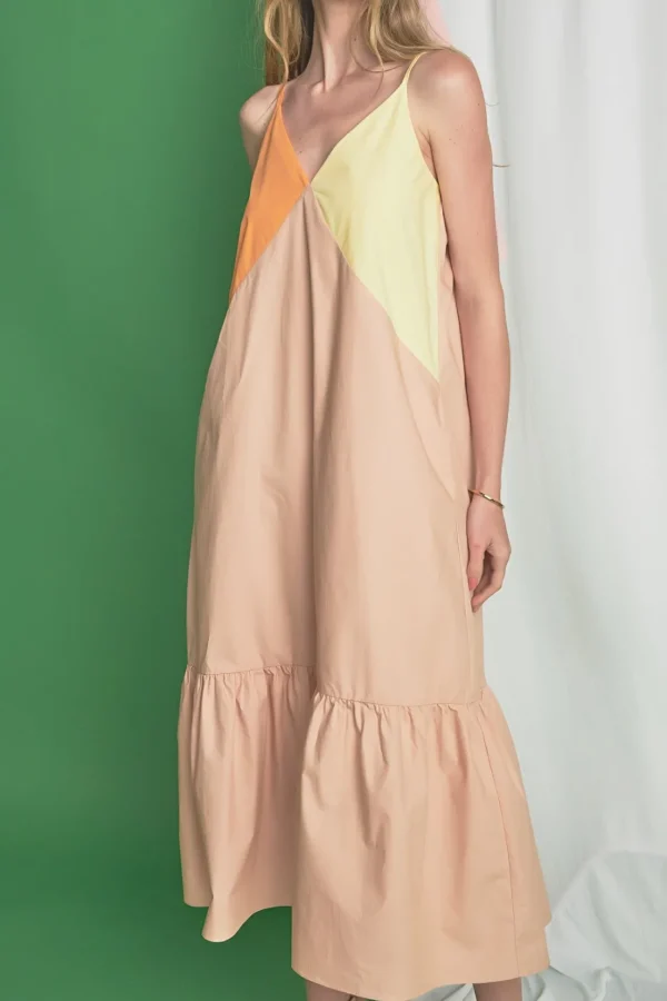 ENGLISH FACTORY Boho Dresses | Tops*- Color Block Maxi Dress ORANGEMULTI