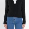 ENGLISH FACTORY Tops*- Color Block Polo Knit in BLACK